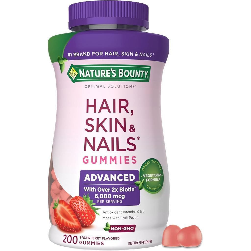 sBountyOptimalSolutionsAdvancedHair,andNailsPectinGummies,2xBiotinPerServing,NoStickGummy,Total,Stra