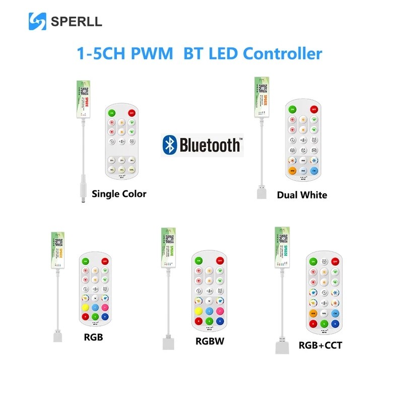 DCV5-24V 1-5CH SP661E SP662E SP663E SP664E บลูทูธเพลง APP 2.4GHzRF LED Controller เดี่ยวสี CCT RGB R