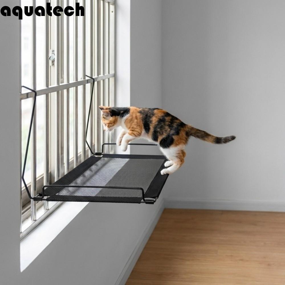 เปลญวนหน้าต่างแมว AQUATECH, ตาข่ายระบายอากาศ Stable Cat แขวนเตียง, รังสัตว์เลี้ยงทนทานไม่มีการเจาะพับหน้าต่างสัตว์เลี้ยง Perch ข้างเตียงใช้