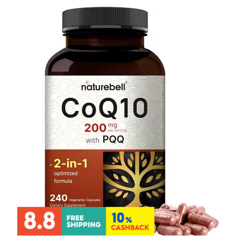 NatureBell CoQ10 400 มก. พร้อมแคปซูล Omega-3-240 - อาหารเสริมต้านอนุมูลอิสระสําหรับสุขภาพหัวใจ - รอง