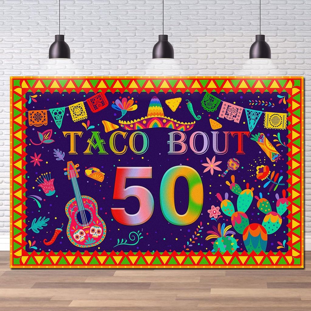 Taco Bout 50 ฉากหลัง 50 Fiesta เม็กซิกันกระบองเพชรแบนเนอร์วันเกิด Happy 50th วันเกิด Yard Sign ภาพพื