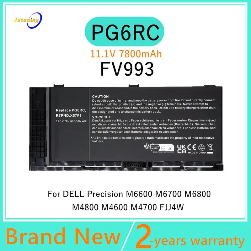 PG6RC FV993 แบตเตอรี่แล็ปท็อปสําหรับ Dell Precision M4600 M4700 M4800 M6600 M6700 M6800 FJJ4W T3NT1 