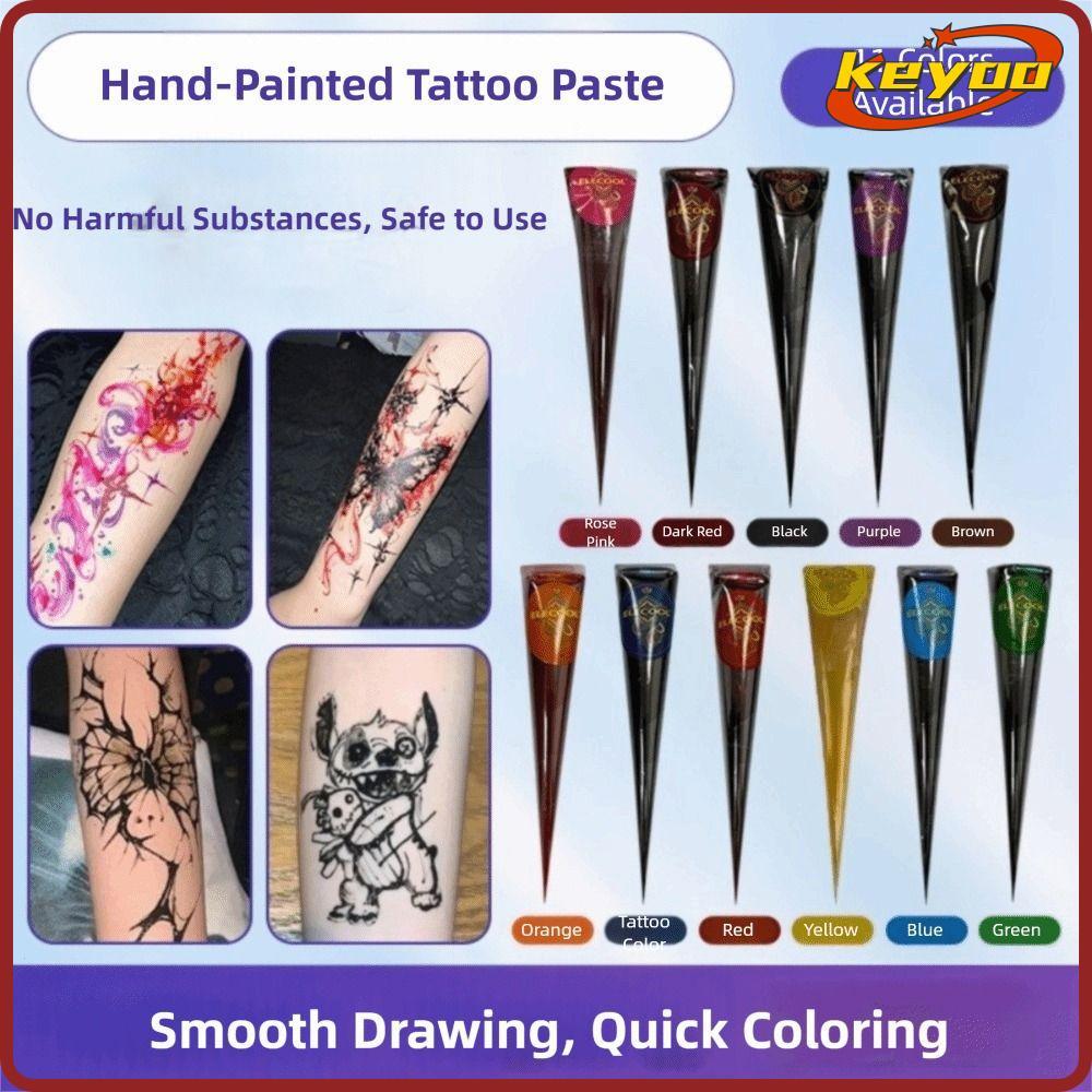 [KEYOO] Henna Paste Cone, สีดําสีน้ําตาลชั่วคราว Henna Tattoo Cream, Henna Cream กึ่งถาวรใช้งานง่าย 