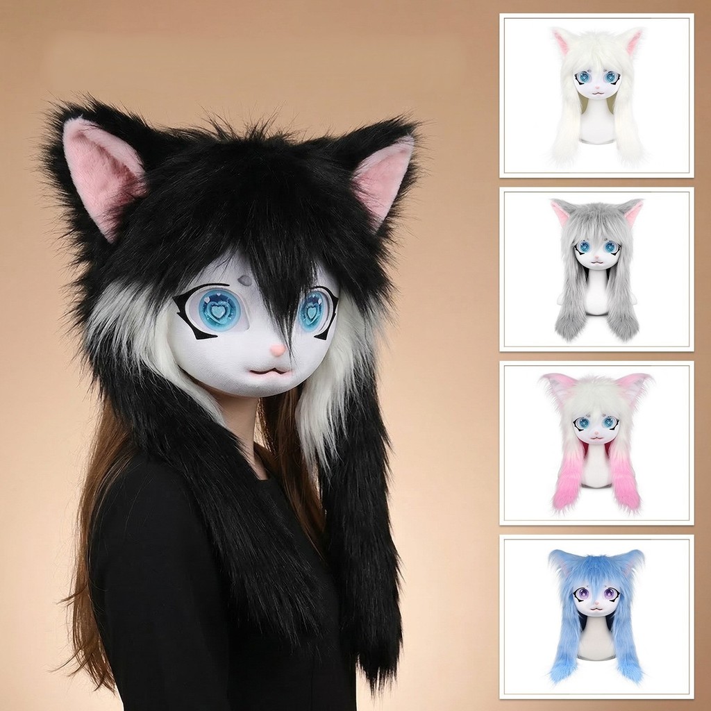 Handmade Fursuit หัว Kigurumi Kig น่ารัก Furry หน้ากากคอสเพลย์ Paws หาง Comiket Furry Headbase ตุ๊กต