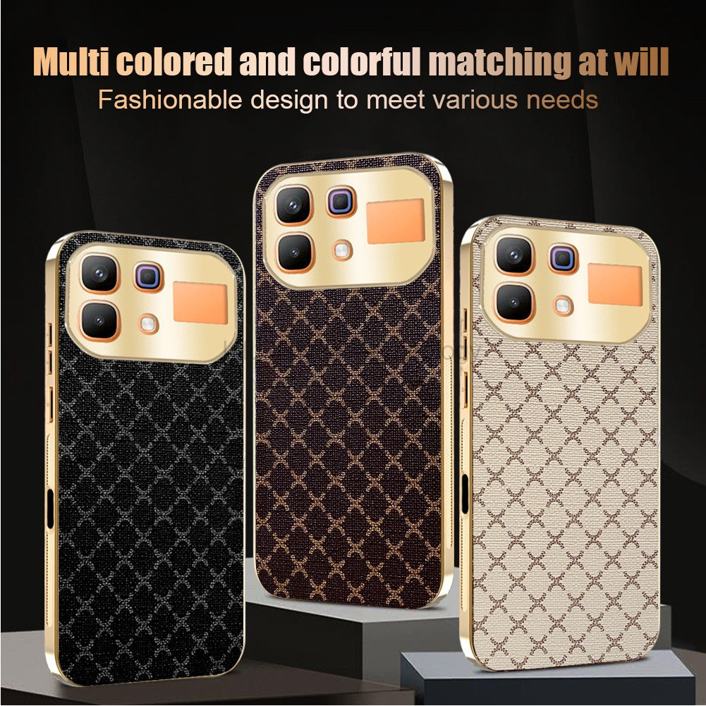 LIKAIYUE สําหรับ Infinix Note 60 Pro Note60 Pro Note60Pro 5G Checkered หนังหรูหรา Electroplated ทองเคสโทรศัพท์กันกระแทกป้องกันกลับ Hard Cover