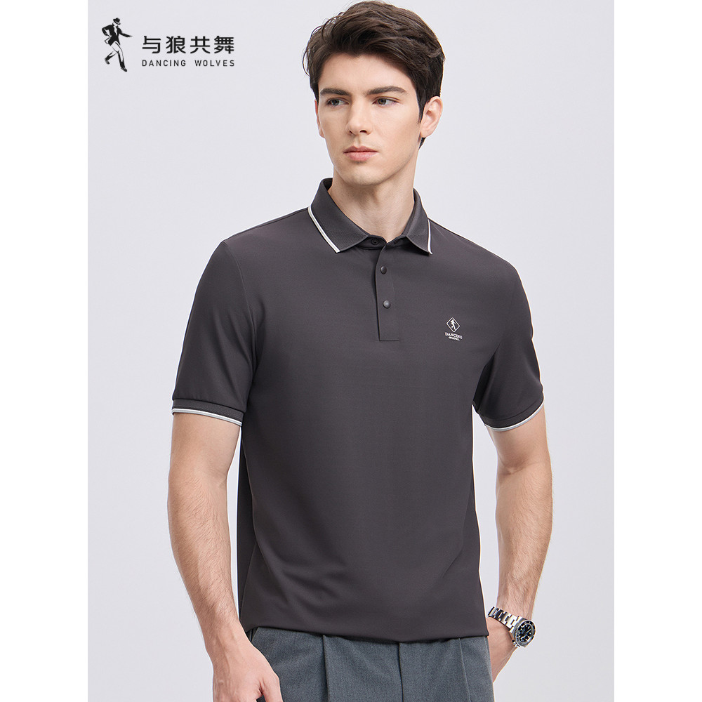 [Cool Feeling] Dancing with Wolves Lapel Short-Sleeved T-Shirt Men 2026 Summer New Style Business Ca