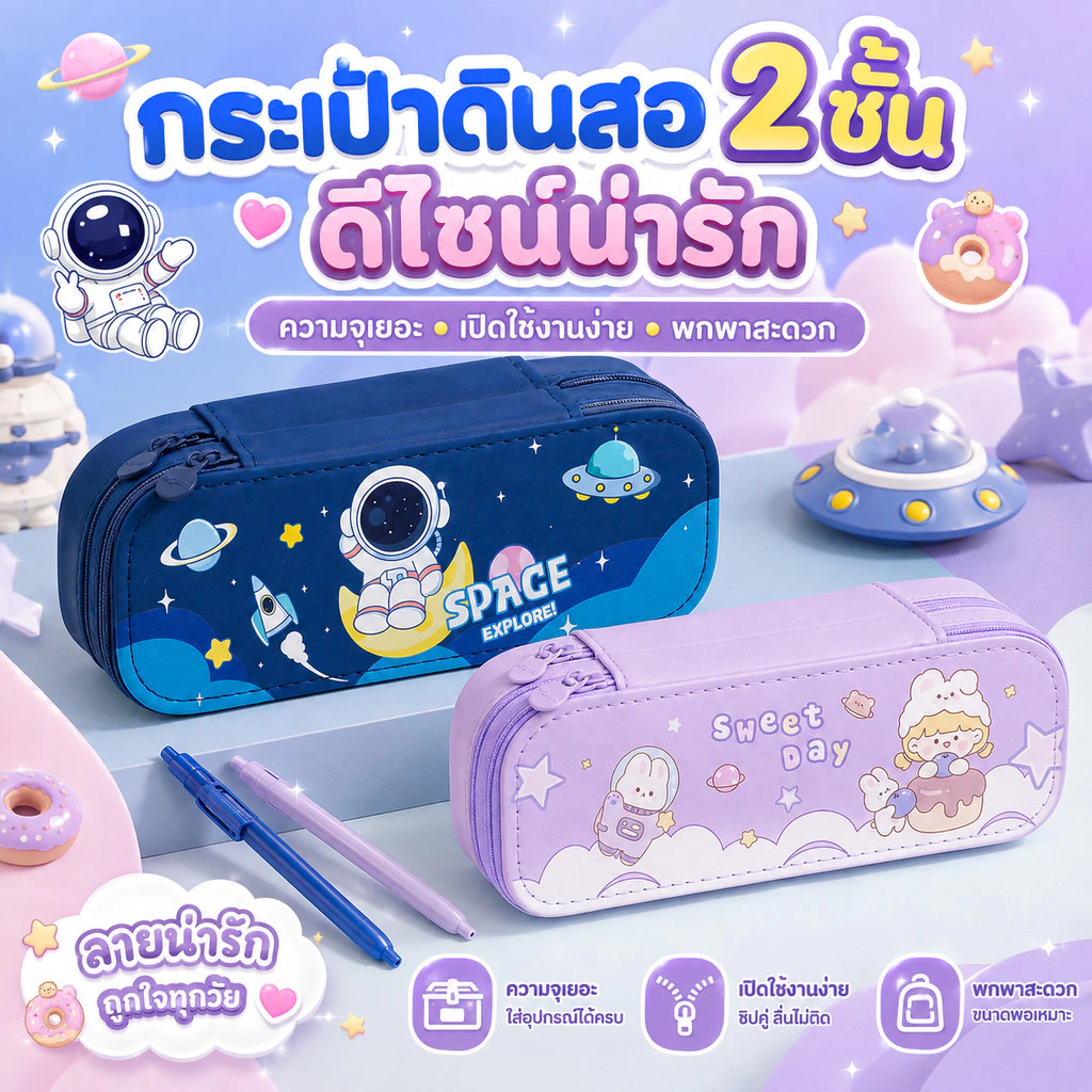 ❤กล่องดินสอลายการ์ตูน ลายการ์ตูนน่ารัก ช่องเปิดปิดแบบซิป 2 ช่อง ความจุขนาดใหญ่ มีรูปแบบมากมาย