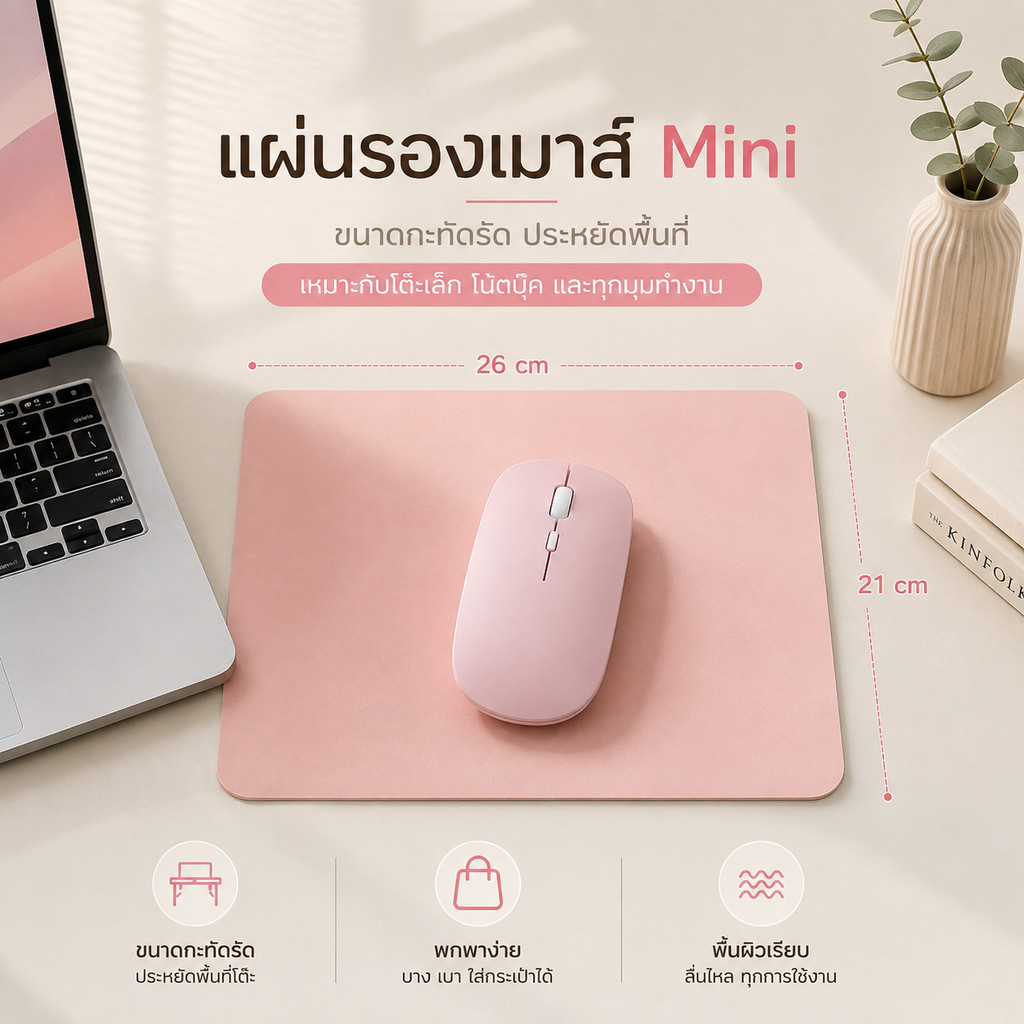 แผ่นรองเมาส์หนัง PU 26x21 ซม. ไซซ์มินิ กันน้ำ ทำความสะอาดง่าย ฐานยางกันลื่น พกพาง่าย 5 สี สำหรับทำงานและโน้ตบุ๊ค