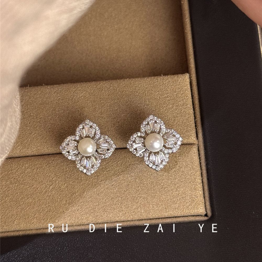 มิยัน พรีเมี่ยมมุกฝรั่งเศสกระพริบเพชรเพทายต่างหูอารมณ์ดอกไม้ อิน สไตล์แสงหรูหราต่างหูต่างหูประณีต 520 ของขวัญ