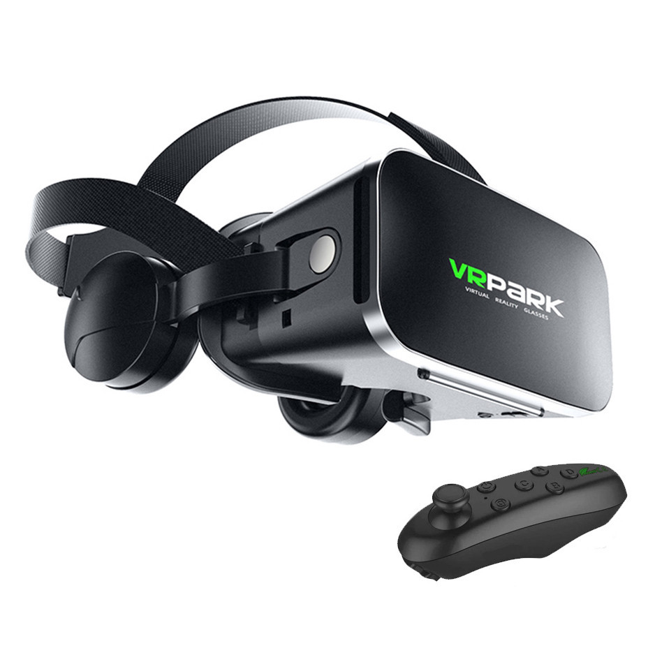 VRPARK 3D Virtual Reality VR แว่นตาบลูทูธหูฟังหูฟังชุดหูฟังแว่นตาอุปกรณ์หมวกกันน็อค Viar เลนส์สมาร์ทโฟนโทรศัพท์มือถือสมาร์ท Realidade Controller Gogle Hedset ภาพยนตร์เกมฟิล์ม