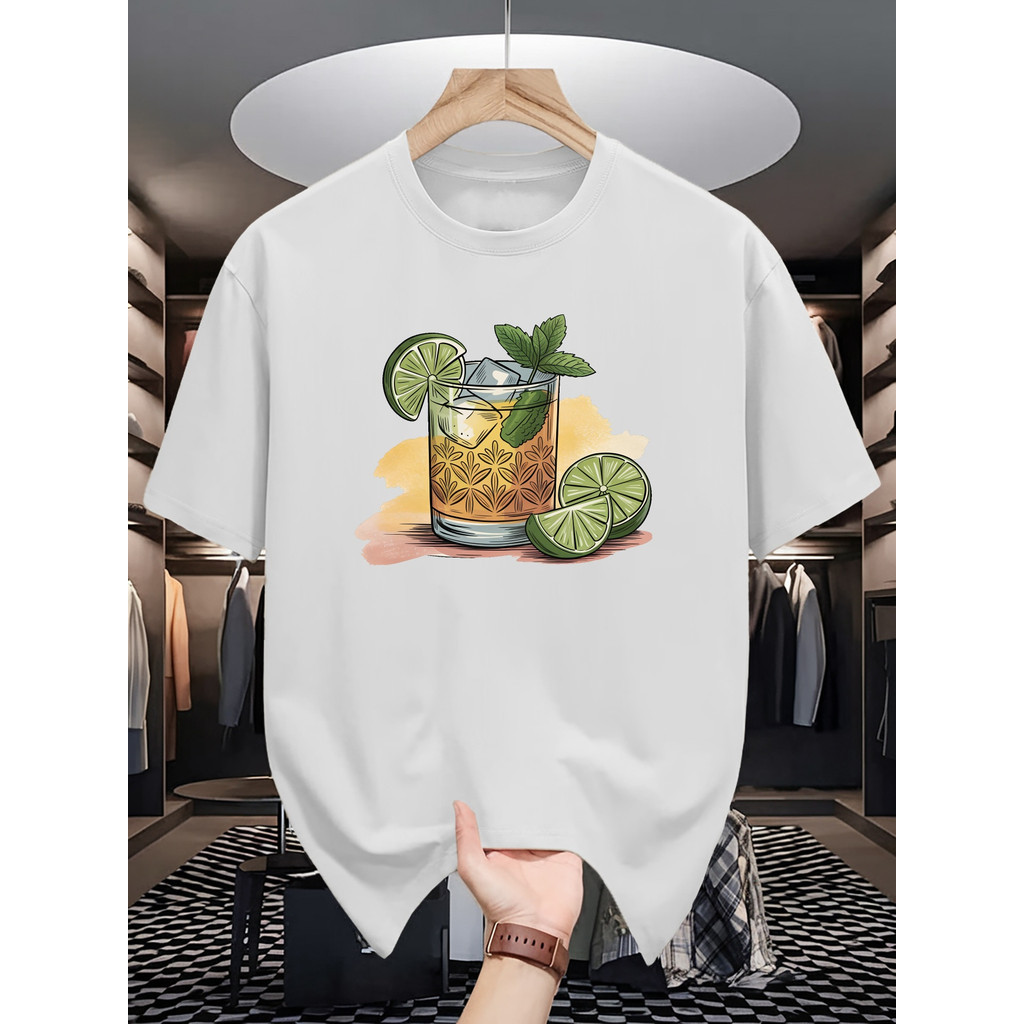 เสื้อยืดแขนสั้นผู้ชาย TEQUILA พร้อมพิมพ์กราฟิก Lime & Tequila Shot - คอกลมลําลองฤดูร้อน