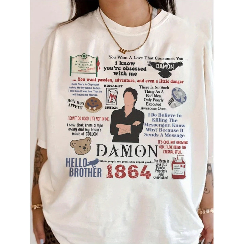 เสื้อยืดลาย The Vampire Diaries Damon Salvador TVD Vampire Diaries - เสื้อยืดลายทีม Damon แบบยูนิเซ็
