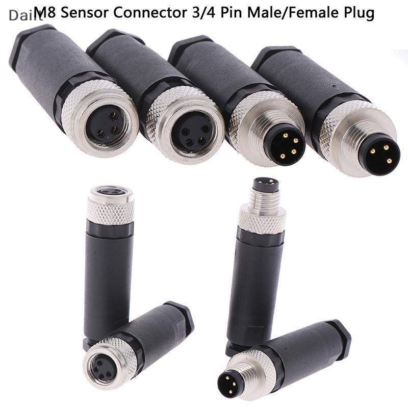 Dailt 1 PC M8 Sensor Connector 3/4 Pin ปลั๊กมุมตรงชาย/หญิง (TH)