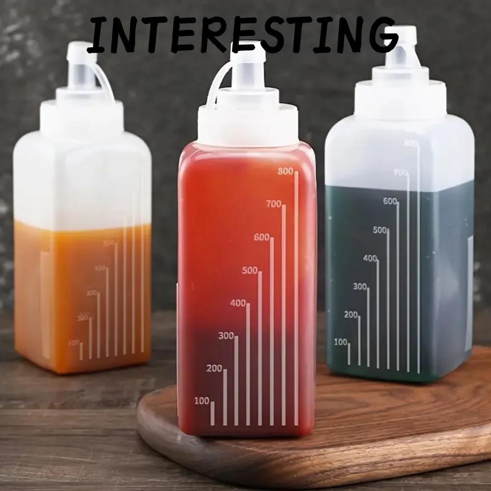 INTERESTING ขวดใส่เครื่องปรุง 800/1000 มล., ขวดบีบซอสอุปกรณ์ครัวป้องกันการรั่ว, ขวดจ่าย PE กันฝุ่นขน