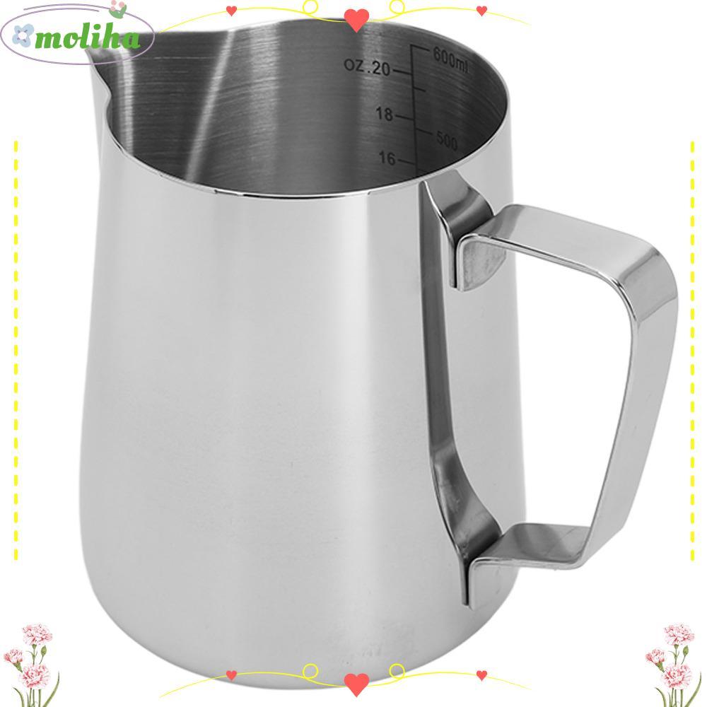 MOLIHA นม Frothing Pitcher, 20oz 600ML 304 สแตนเลสเหยือก, Gloss Silver ตกแต่ง Latte Art ปากกาขนาดด้า