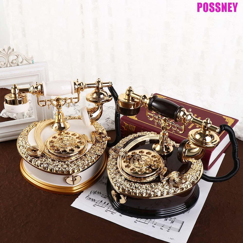 POSSNEY Dial Phone Miniatures, Light Luxury Classic Style Phone Music Box, Phone Model Music Box ABS
