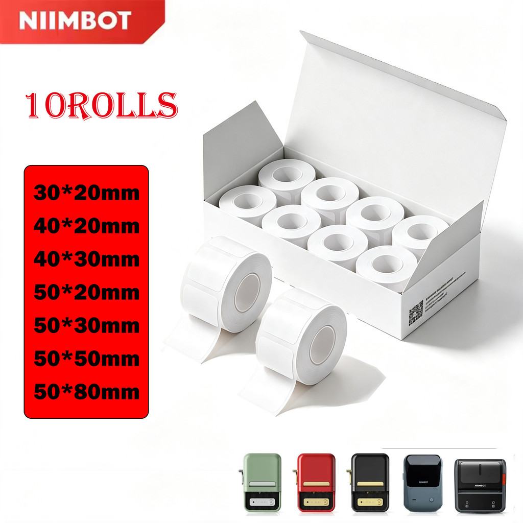10ม้วนสําหรับNiMbot B21 B3S B203 ป้ายเครื่องกระดาษพิมพ์กระดาษฉลากความร้อนกันน้ําน้ํามันหลักฐานเสื้อผ