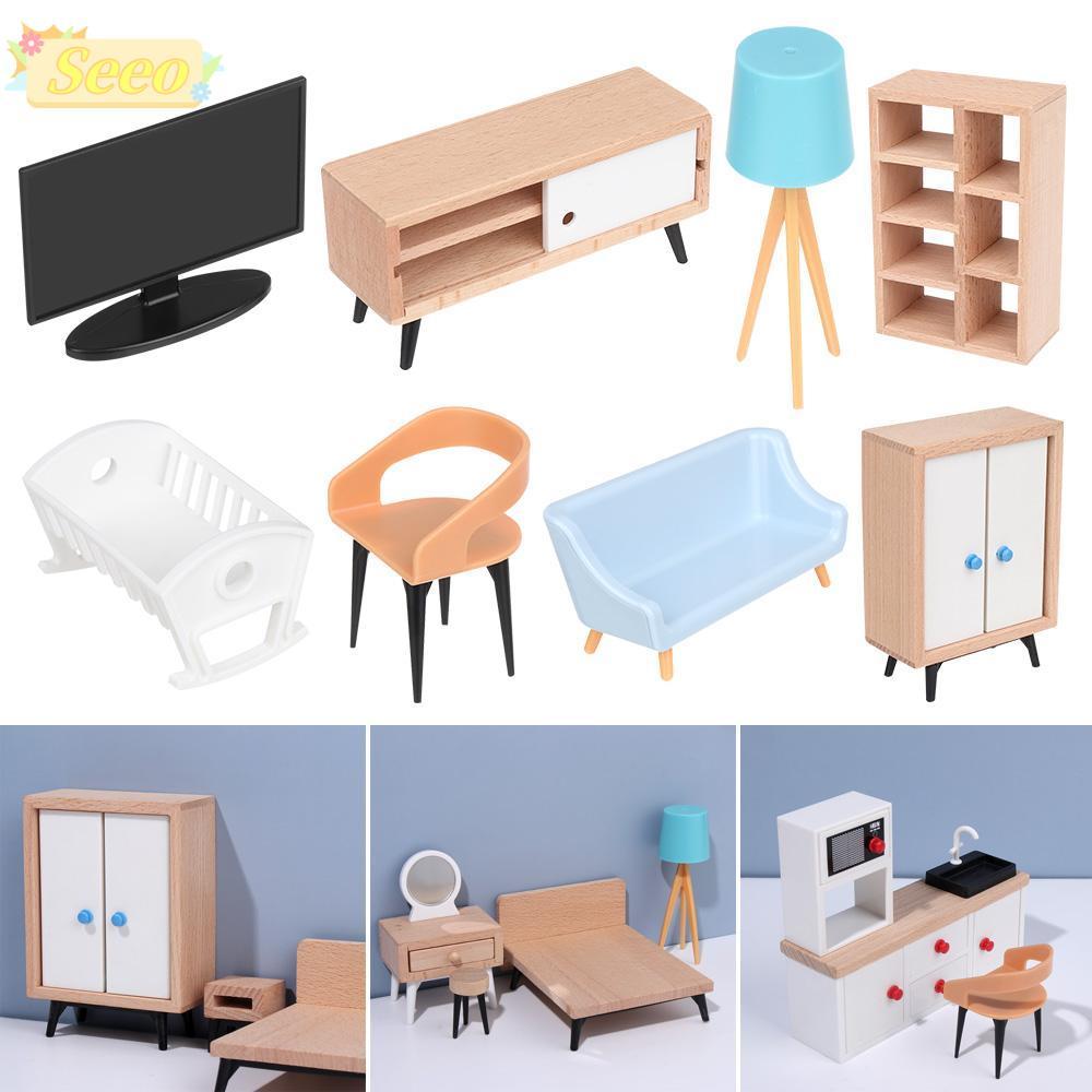SEEO Mini Furnishing Dolls Accessories Micro Landscape Playing House TV Cabinet