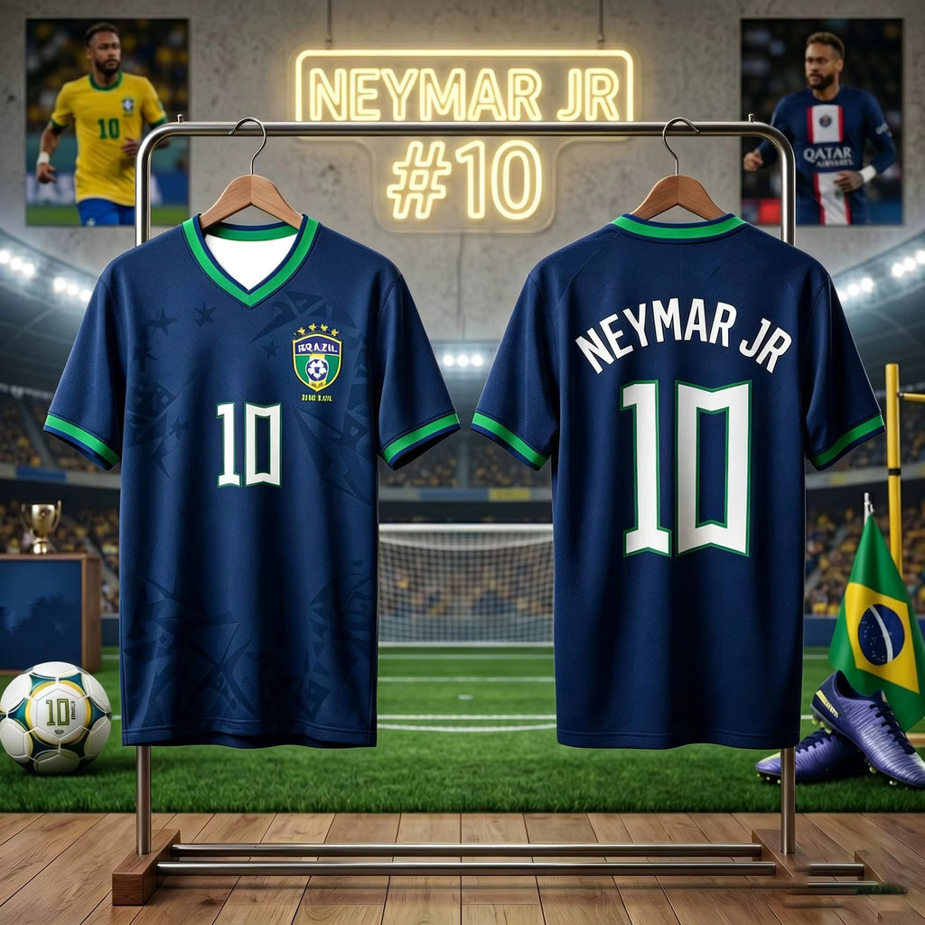 Brazil Neymar Jr 10 Soccer Top Men T Shirt Women Tee Boys Top Children Parent Child V Neck Quick dry