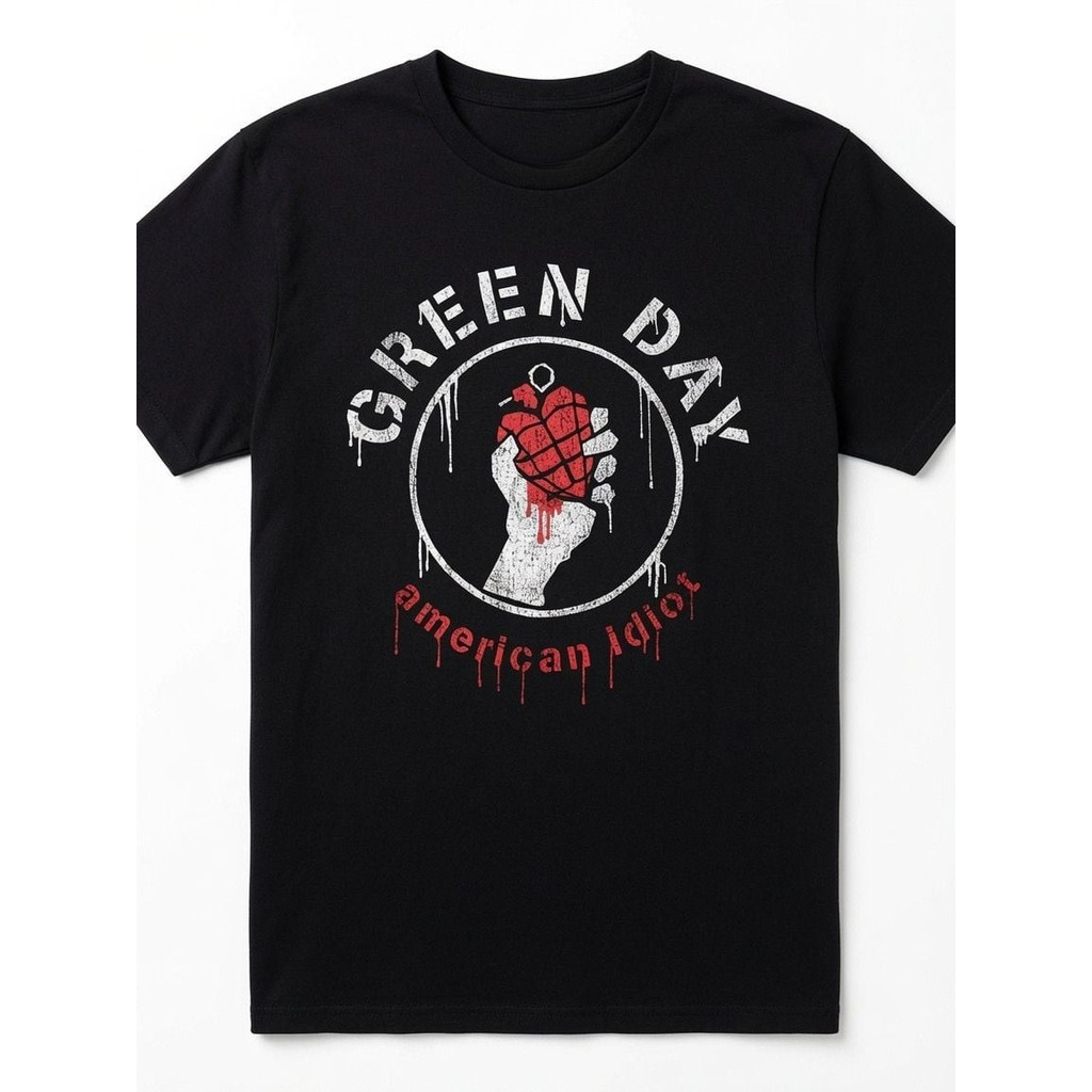 เสื้อยืดผู้ชายวงดนตรี Green Day American Idiot โอเวอร์ไซส์ สีดำ ผ้าฝ้ายแท้100% ใส่สบายสุดๆ พร้อมส่ง 