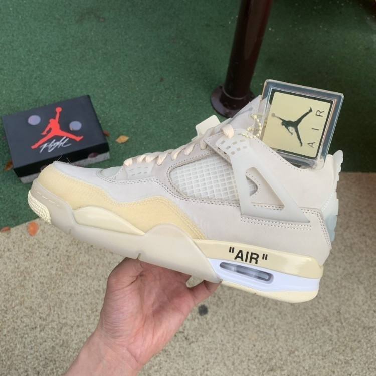 Off white ขายร้อน Air Jordan 4 X off white aj4 ow white candle รองเท้าบาสเก็ตบอลผู้ชาย cv9388 100