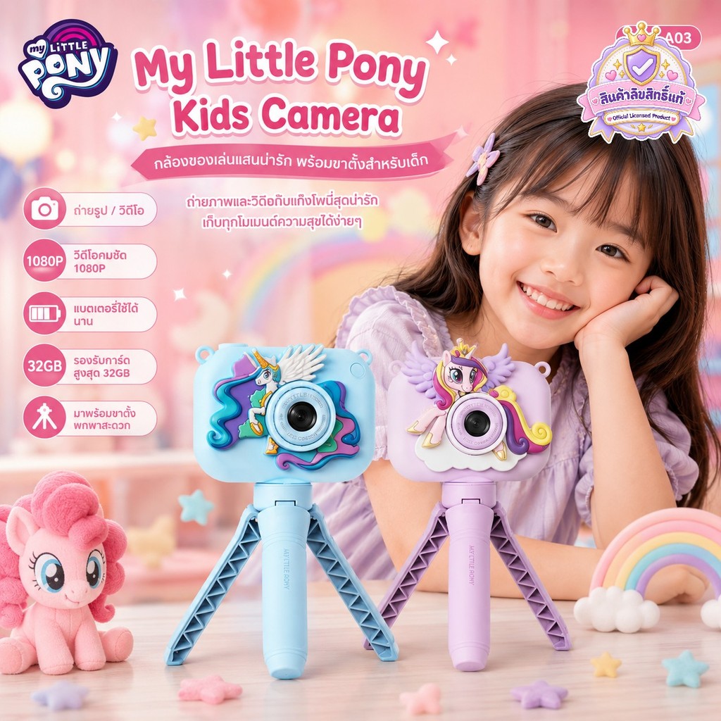 My Little Pony ลิขสิทธิ์แท้ Kids Camera MLP-A01/MLP-A02/MLP-A03กล้องของเล่นแสนน่ารักสำหรับเด็ก ดีไซน
