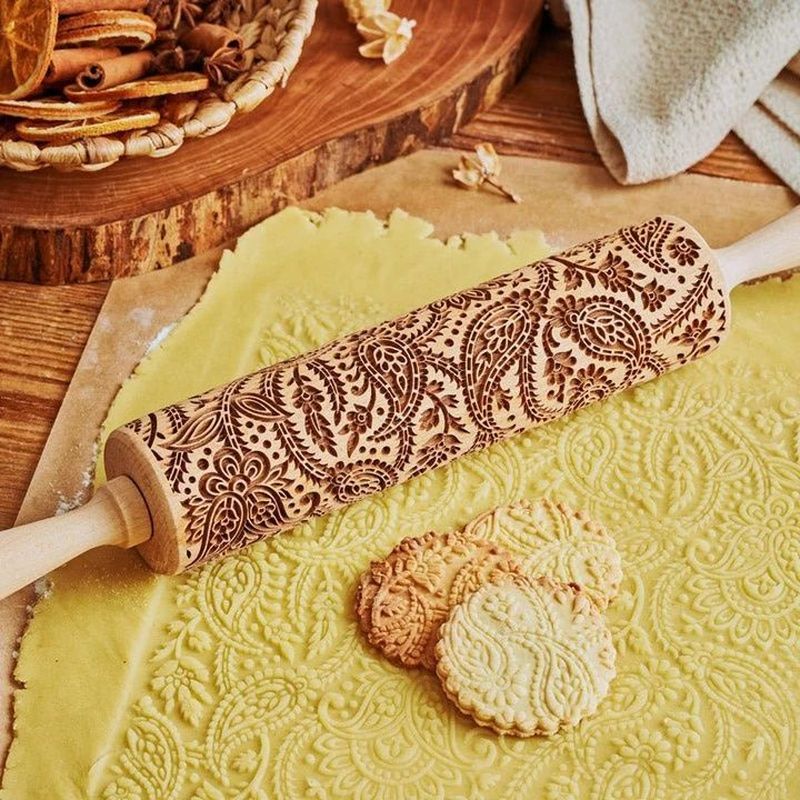 Beech Rolling Pin พิมพ์สัตว์แกะสลัก Rolling Pin ลายนูนคุกกี้บิสกิตเพลาประเภท Rolling Pin