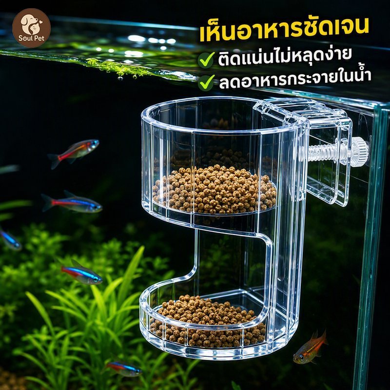 กล่องกักอาหารปลาอะคริลิก ติดขอบตู้ปลา ปรับสกรูได้ กันอาหารลอยกระจาย สำหรับตู้ปลากัด