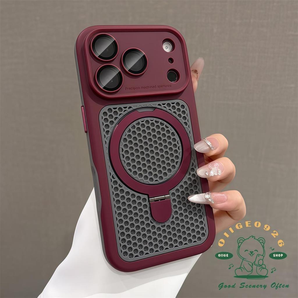 ถุงลมนิรภัย cooling bracket เคสโทรศัพท์แม่เหล็ก Iphone17 Pro Max 16 15 14 13 12 เคสสําหรับ IPhone เคสซิลิโคน Soft Shell TPU + PC กันกระแทก