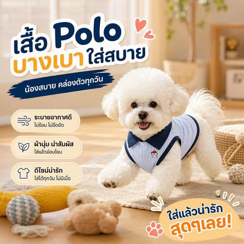 เสื้อโปโลบาง สำหรับสุนัข แมว เสื้อผ้าสัตว์เลี้ยง คอกลมลายสวย เสื้อยืดขา2 เหมาะเดินเล่นประจำวัน