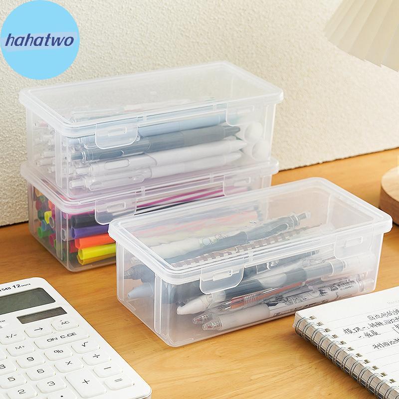 Ha 1PC กล่องดินสอพลาสติกความจุขนาดใหญ่ Staable โปร่งแสงกล่องดินสอใสอุปกรณ์สํานักงานจัดเก็บกล่อง TH