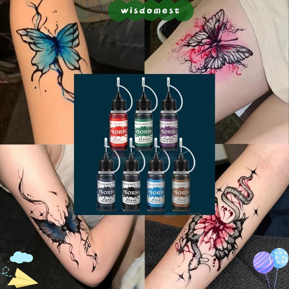 WISDOMEST กึ่งถาวรปลอมหมึกทั่วไป, Body Art Gloss Tint สี DIY รอยสักชั่วคราวหมึก, 10ml อุปกรณ์แต่งหน้า Beauty Pigment