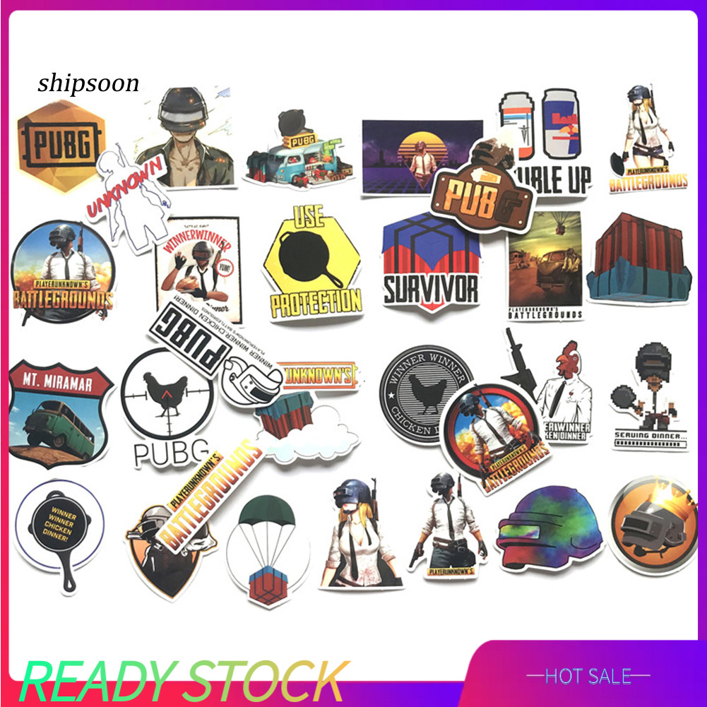 SN 29 ชิ้น PUBG Battlegrounds PVC กระเป๋ากันน้ําสเก็ตบอร์ดรถ Graffiti สติกเกอร์