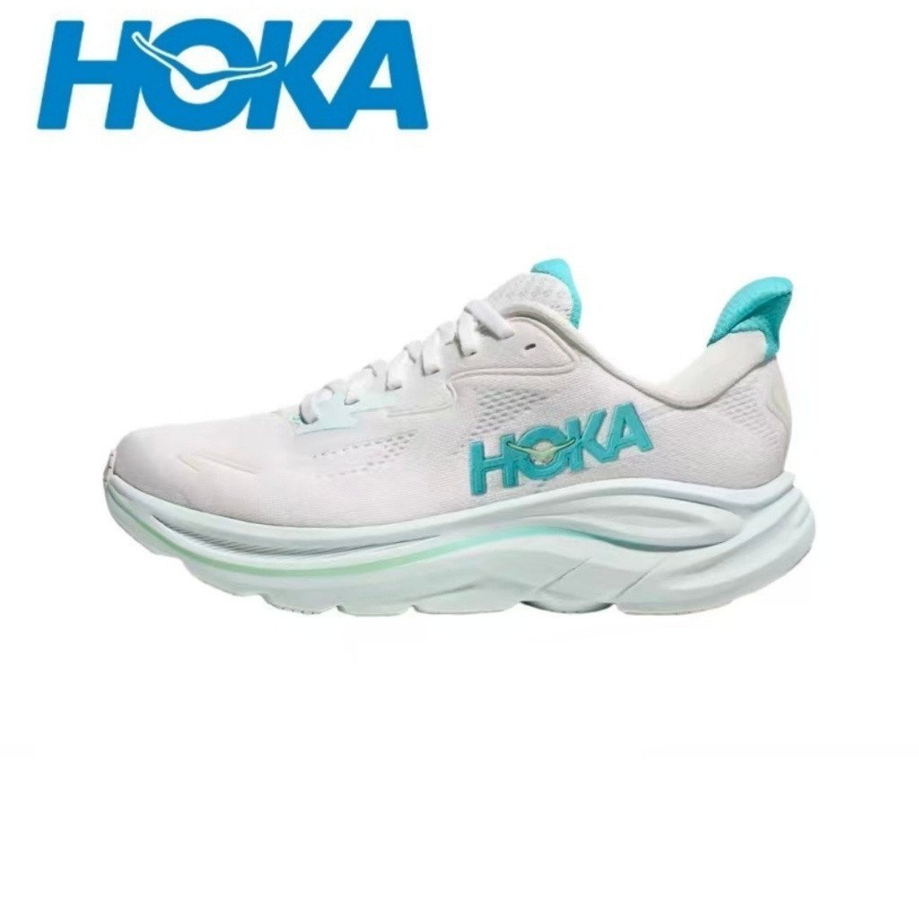 HOKA Clifton 10 รองเท้าวิ่งผู้ชายและผู้หญิงน้ําหนักเบากันกระแทกสีขาวสีฟ้า J1PM ZI9B