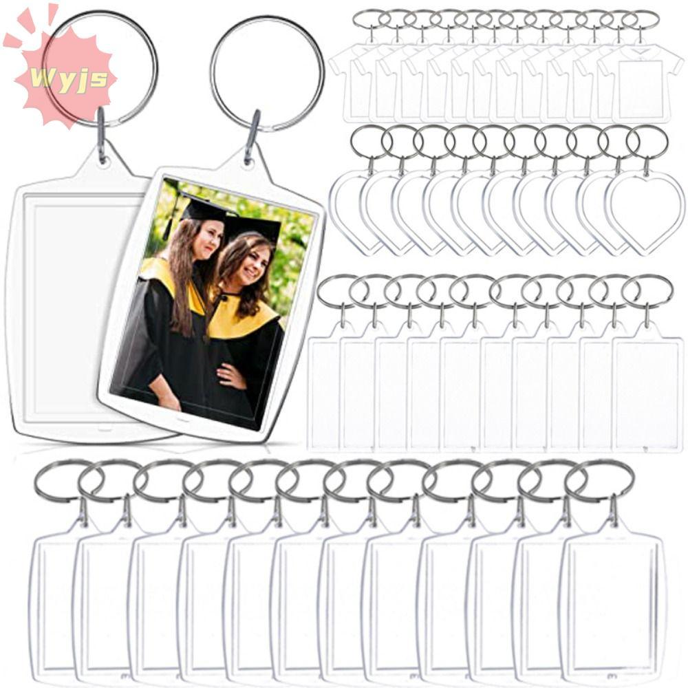 WJYS 5 ชิ้นพวงกุญแจกรอบรูป, Snap-In Custom ใส่ Photo Blank พวงกุญแจ, จี้พู่โปร่งใสอะคริลิคพวงกุญแจรู