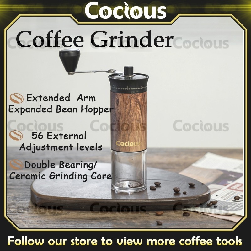 56 External AdjustmentLevels Coffee Grinder Manual Household Coffee Bean Grinder Wood Grain Hand Gri