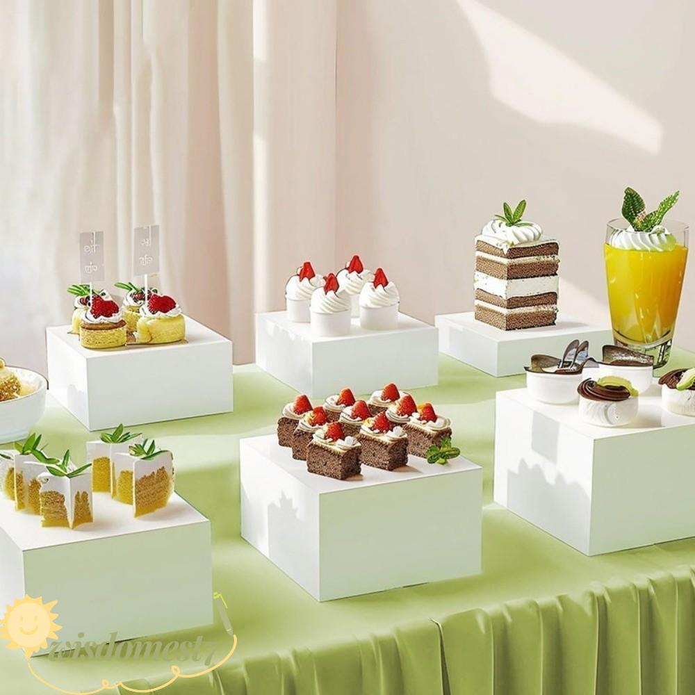 WISDOM 3/6 ชิ้น/เซ็ต Buffet Riser, Square กล่องเก็บของห้าด้าน, ประหยัดพื้นที่สีขาวอะคริลิค Cube Disp