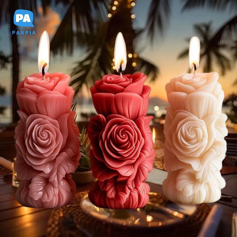 [NBI] 3D Rose Pillar เทียนแม่พิมพ์ซิลิโคน DIY เรขาคณิตดอกไม้คอลัมน์เทียนปูนปลาสเตอร์เครื่องประดับแม่