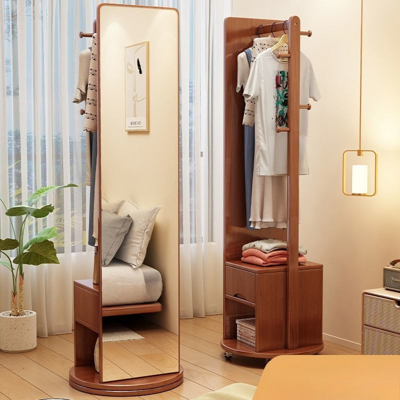 Solid Wood Dressing Mirror Full Body Mirror with Drawers Mirror Cabinet Standing Mirror Full-length 