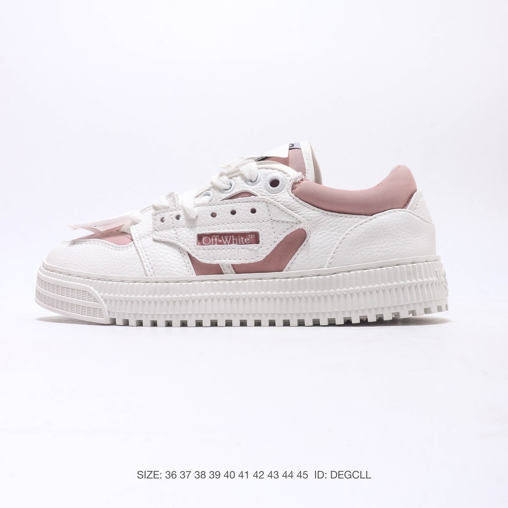 OFF-WHITE Off Court Leather Casual Shoes รองเท้าผ้าใบแฟชั่น Anti-slip Wear-resistant Unisex ทนทาน