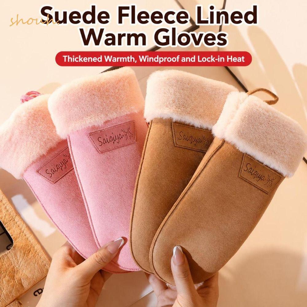 SHUH 1 คู่ WARM Mittens, Faux Suede Plush Cuffs ถุงมือฤดูหนาว,นุ่มคอสายคล้องคอ WARM Faux Suede Mitte