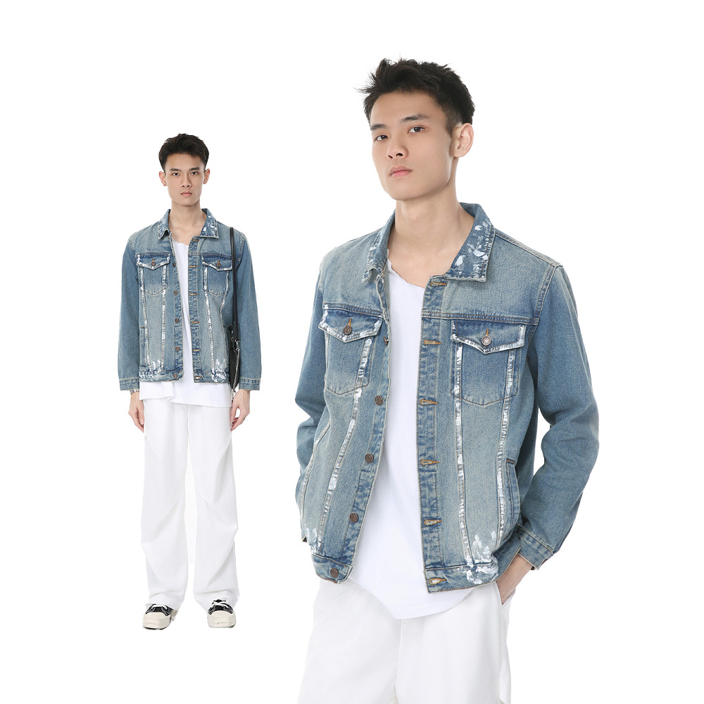 Voguo Relay Street Wear Graffiti Print Denim Jacket Retro Denim Jacket ผู้ชายผู้หญิง