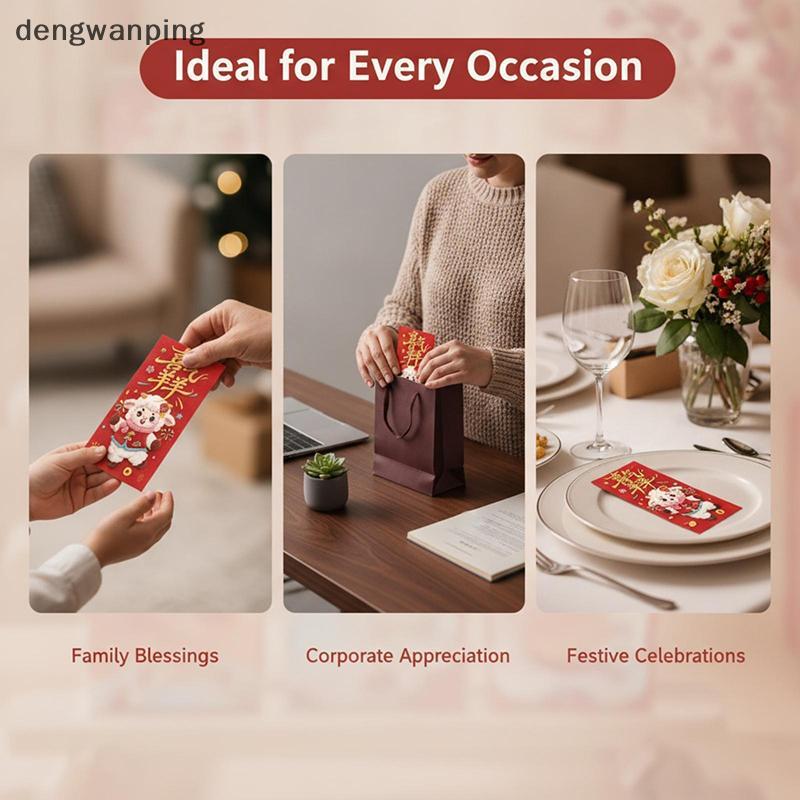 [dingwanping] ซองจดหมายสีแดง 3D แกะลายน่ารัก 6 ชิ้น Vibrant เวียดนาม Wishes พิมพ์สําหรับ Tet Festiva