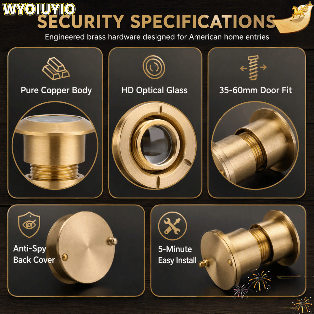 WYOIUYIO Peephole Viewer, 28 มม.ซาติน Gold Door Viewer, พรีเมี่ยมทองเหลืองความปลอดภัยประตู Viewer Of