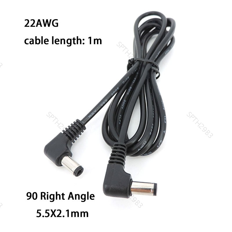 1m DC ชายกับชายปลั๊ก L-รูป 5.5X2.1 มม.ชายมุมขวาแจ็คขยายสายไฟสาย 22AWG 3A TH29B3