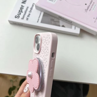 ปลอกTPU Coverใช้งานร่วมกับiPhone 13 14 14Pro 14ProMax 15 15Pro 15ProMax 16 16Pro 16ProMax 17Pro 17ProMaxดอกไม้สีชมพูรูปแบบแม่เหล็กกรณี