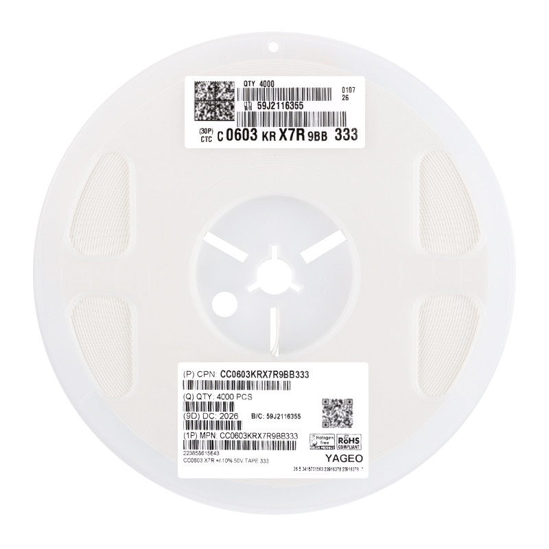 Original 0603 Patch Capacitor 33nF (333) ±10% 50V X7R CC0603KRX7R9BB333