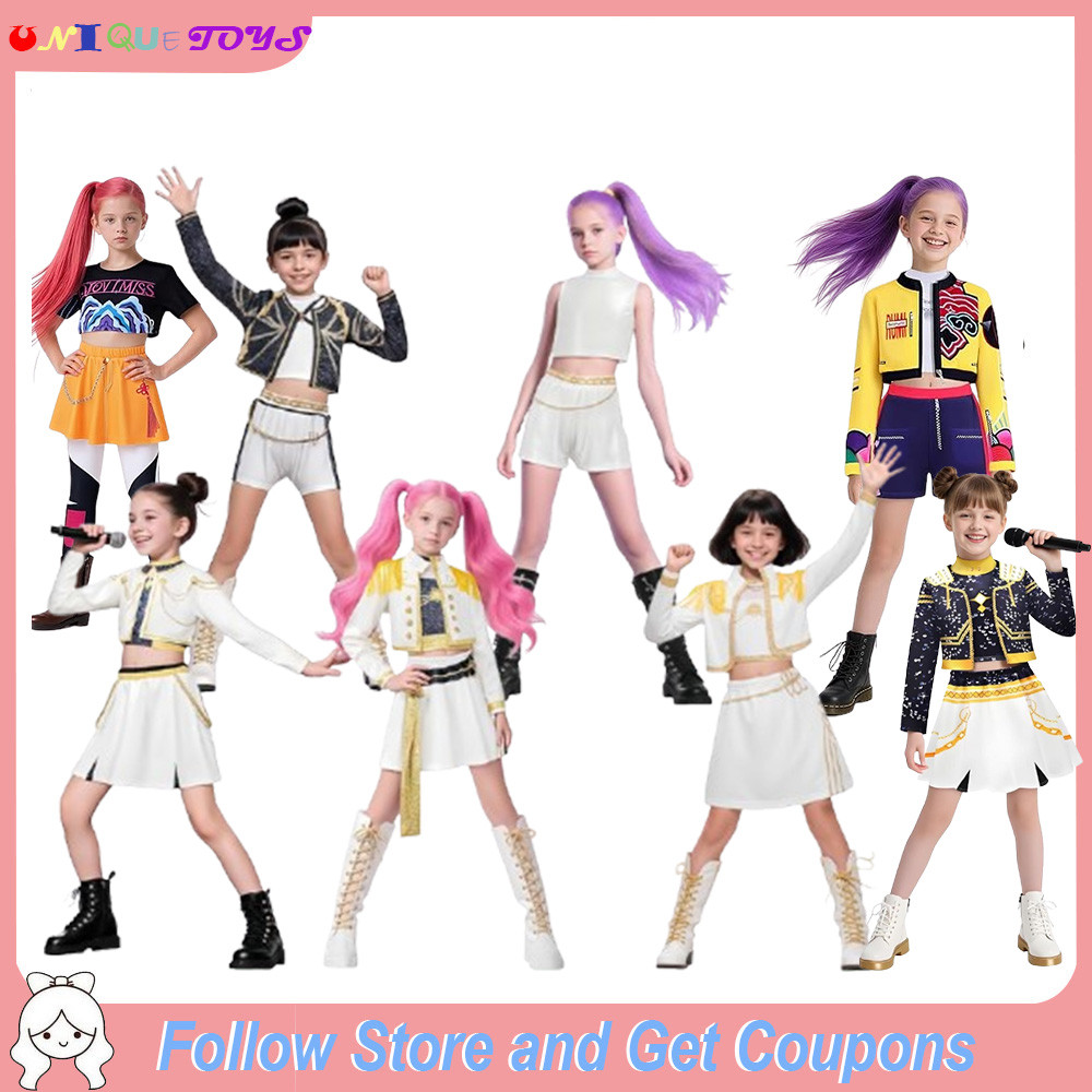 DEMON K-POP สาว Pop Group เครื่องแต่งกายเด็ก RUMI ZOEY MIRA คอสเพลย์เครื่องแบบสาว Pop นักร้องเวทีบทบาทเล่นชุดเด็กวัยหัดเดินฮาโลวีนเครื่องแต่งกาย