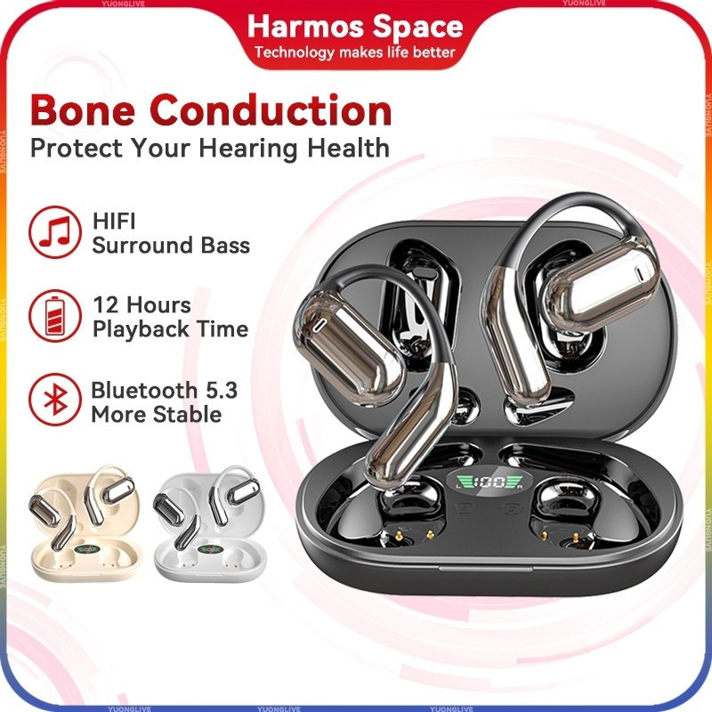Bone Conduction หูฟัง 12h Playback HIFI BASS เปิดหูกันน้ําบลูทูธ 5.3 HeadphonesHT99 6IVA