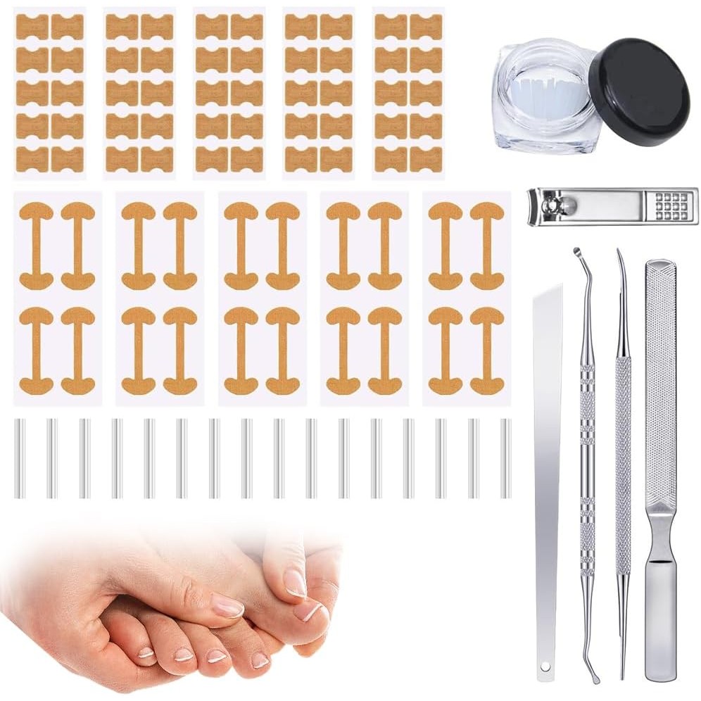 ชุดแก้ไขเล็บเท้าคุดมืออาชีพพร้อมแพทช์แก้ไขเล็บคุดระบายอากาศ, แถบแก้ไขเล็บเท้าโค้ง, ไฟล์ไม่เจ็บปวดและยกเครื่องมือเล็บเท้าสําหรับผู้หญิงคน